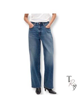 GAP ’90s Loose High Rise Baggy Jeans Medium Wash Faux Side Slit Size 8/29 Tall